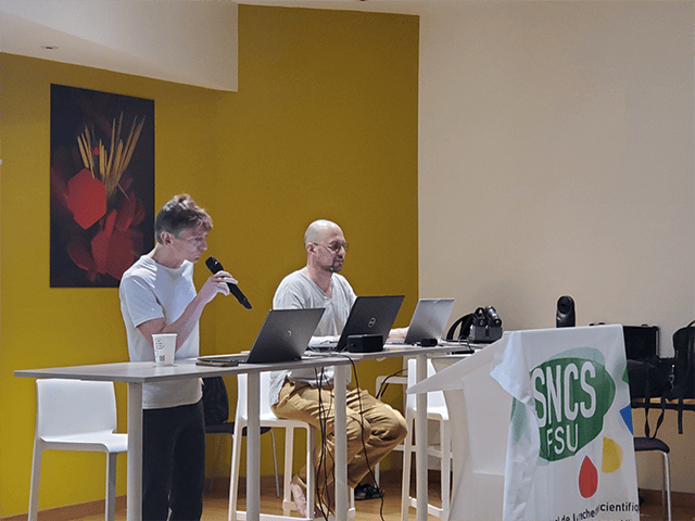 Boris Gralak et Dimitri Peaucelle, respectivement secrétaire général et trésorier du SNCS-FSU